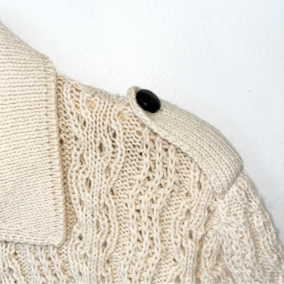 Gaeltarra Yellow Cream New Wool Irish Fisherman Sweater Zip Up Cardigan L - Picture 7 of 11